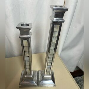 Towle Silversmiths Silver Plated Candle Holders with Mother of Pearl Inlay.